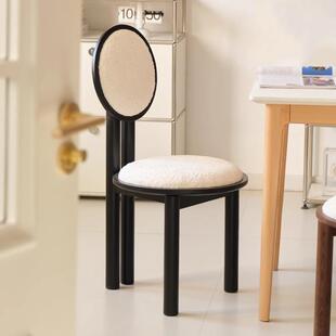 法式餐椅家用设计师羊羔绒软包书桌化妆椅覆古实木靠背餐桌椅