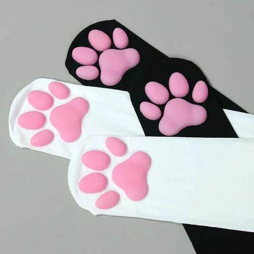 3D Cat Claw Foot Mat Solid Color Pantyhose Sexy Black White