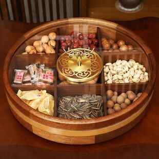 九宫格新中式干果盘糖果盒客厅家用茶几带盖实木坚果干果收纳盒