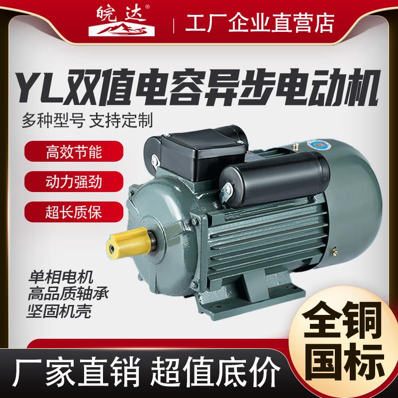 皖达YL双值电容异步交流电动机0.75/1.1/1.5/2.2KW单相全铜马达