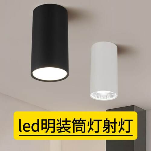 明装筒灯led圆形天花板灯走道灯走廊12W18W客厅黑色免钻孔明装射