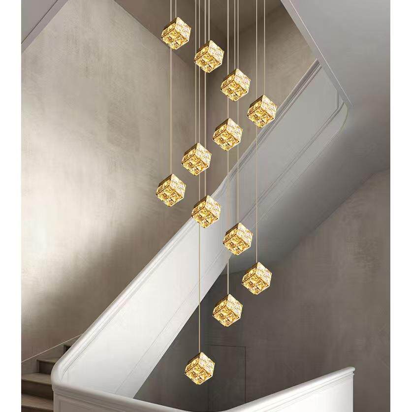 楼梯吊灯轻奢别墅跃层挑空客厅水晶长吊灯复式loft公寓楼梯间灯具