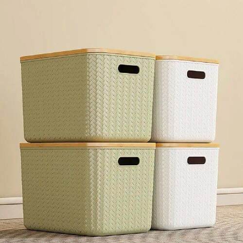 2Pcs Organizing Box with Bamboo Lid Stackable Storage