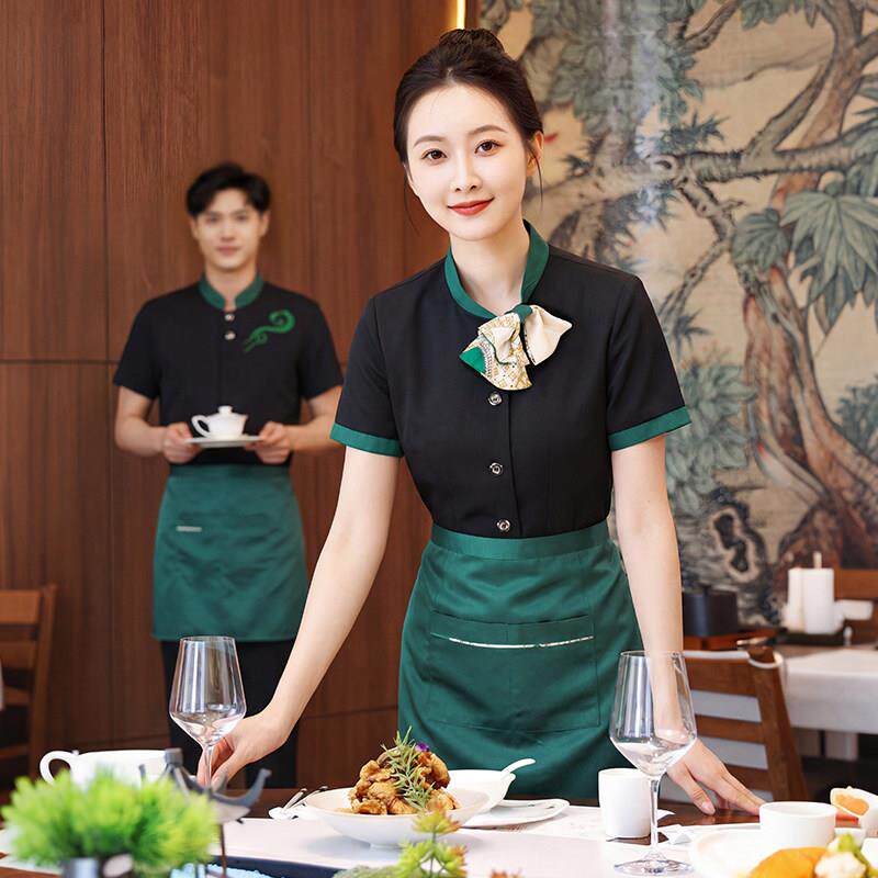 高端饭店服务员短袖制服 耐脏耐酒店工作制服