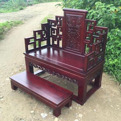 实木单人沙发宝座龙椅太师椅打坐瑜珈凳皇宫椅简约修禅椅中式榆木