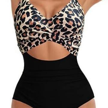 bikini strap print leopard cross swimsuit hollow sexy