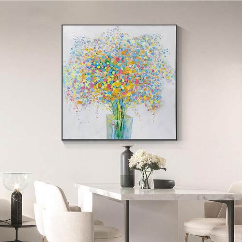 纯手绘轻奢风客厅餐厅花卉装饰画立体唯美式艺术油画简约卧室挂画