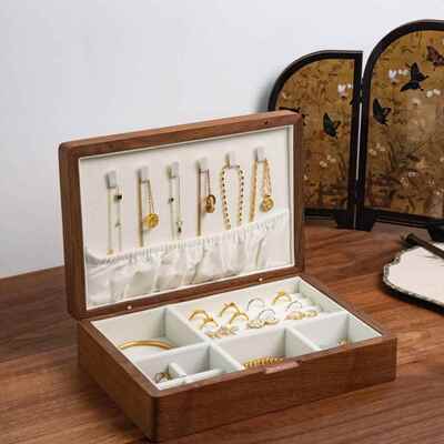 实木绣首饰刺盒双大容量杂卧物收纳盒室SSH04复古新层婚礼物饰品