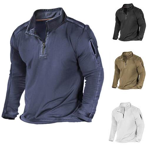 Men's Asian shirt, outdoor zipper pocket, long sleeved