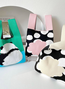 背心包马甲包潮流针织手拎包手提包包包可爱熊猫大容量收纳袋女包