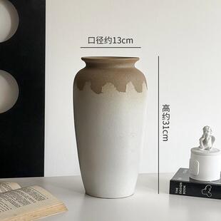 高档侘寂风花瓶客厅插花瓷陶罐意覆古中式宋式摆禅件蒴槿柿子马桑