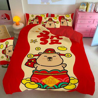 卡皮巴拉四件套 capybara床品 双人可爱 简约风床单被套 柔软舒适