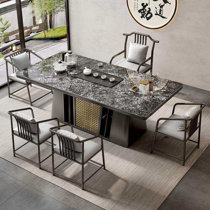 岩板茶桌椅组合现代简约办公室家用阳台茶台喝泡茶桌茶水柜储物