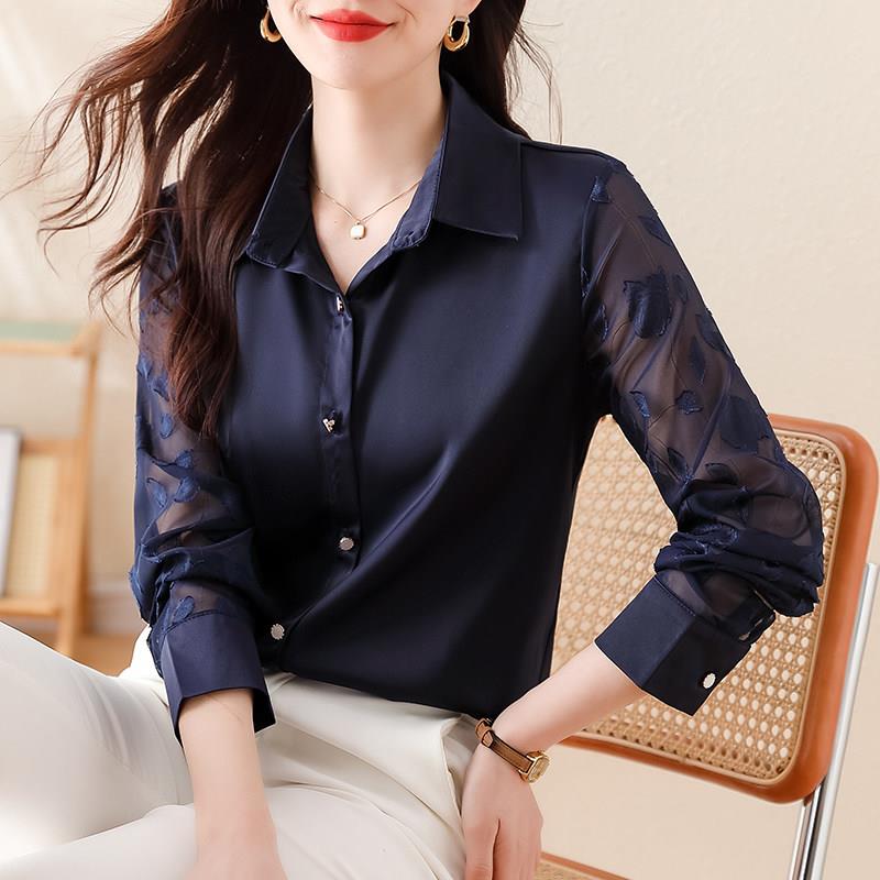 真丝缎面衬衫女高级感轻奢春装2026年新款欧货爆款气质衬衣上衣潮