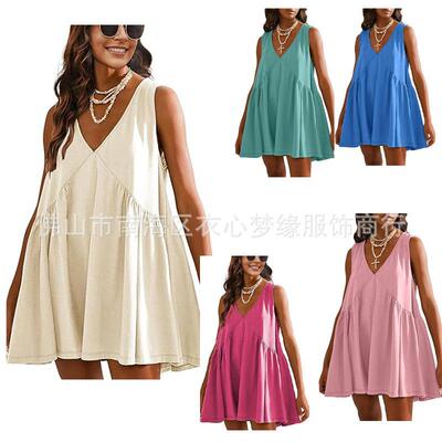 Womens Summer Dress Casual Sleeve V Neck Swing Sundress