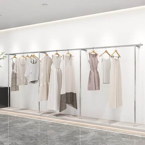 加厚不锈钢服装店展示架上墙简约女装童装挂衣架杆陈列货架壁挂式