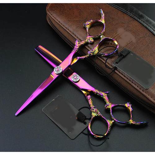 6.0寸  粉色怪龙柄 美发剪刀 理发剪 平剪  牙剪 打薄XL2-0401