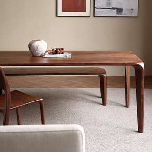 北美黑胡桃木餐桌长方形轻奢简约家用全榫卯实木望月饭桌原木书桌