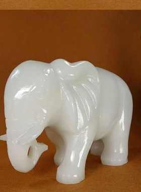 天然阿富汗白玉大象玉石摆件一对石雕客厅招财办公桌摆放玉工艺品