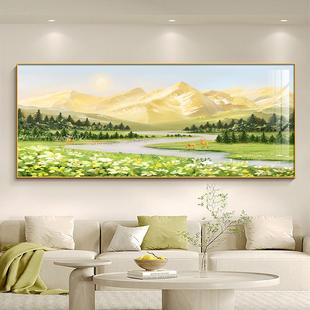 日照金山客厅大白墙装饰画 画源远流长山水风景一整幅沙发背景墙