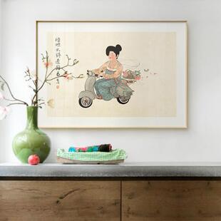 水墨客厅装 饰书房茶室古风挂画艺术仕女国画 新中式 章以x仟象映画