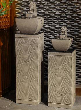 新中式禅意展示柱室内客厅茶室庭院装饰彷古招财流水摆件花盆底座