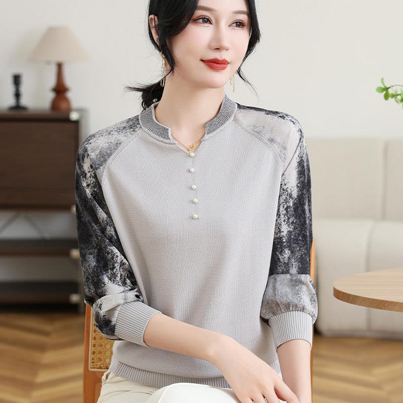好货时尚妈妈春装新款小衫长袖T恤50岁中老年女薄针织打底衫宽松