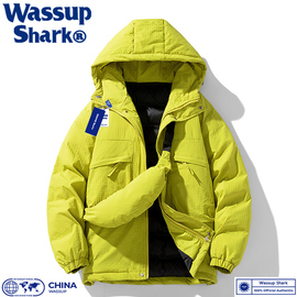 wassupshark潮牌工装羽绒棉服，男女情侣冬季加厚保暖连帽外套棉袄