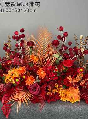 庆大款婚地排绢成品装饰花T台花路引婚礼花艺io-66849尤加利花排