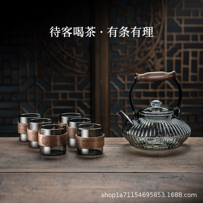 加厚耐热玻璃茶壶胡桃提梁壶泡茶壶电陶炉煮茶器家用防烫手烧水壶