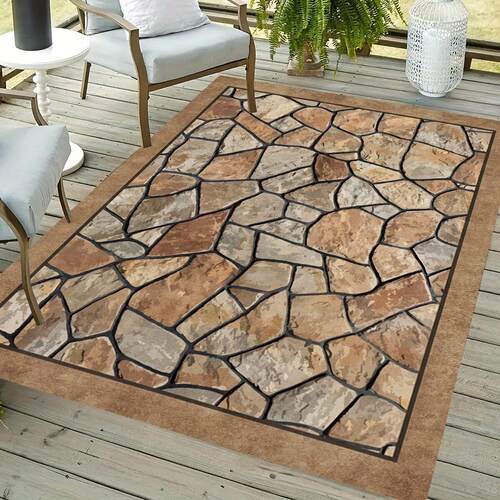 Stone Pattern Patio Rug Area Mat Durable Braided Stone跨境