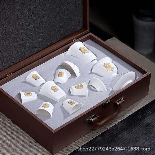 羊脂玉茶具金福功夫红茶高档套装不烫手盖碗泡茶白瓷家用送礼茶杯
