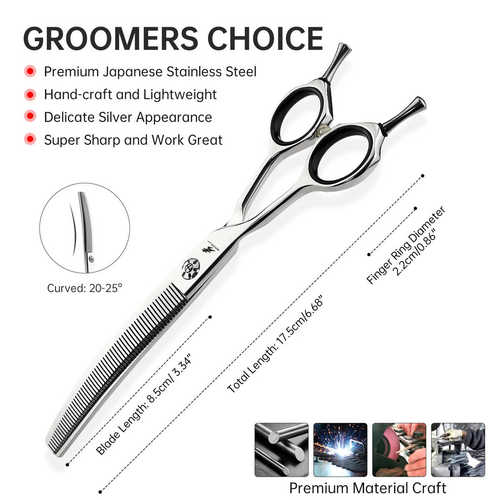 7寸  宠物牙剪弯剪宠物修毛剪打薄剪 左手弯牙 左撇子专用 送包