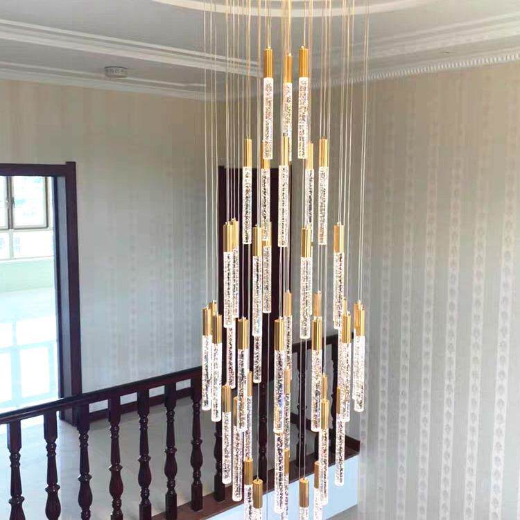 复式楼旋转楼梯长吊灯客厅中空别墅简约后现代led水晶装饰灯家用