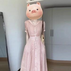 欧洲站夏季女装2026新款茶歇法式洋派减龄粉色裙子收腰显瘦洋装