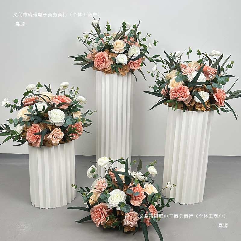 交车仪式布置花艺花球花罗马柱装饰花交车仪式假花场景布置