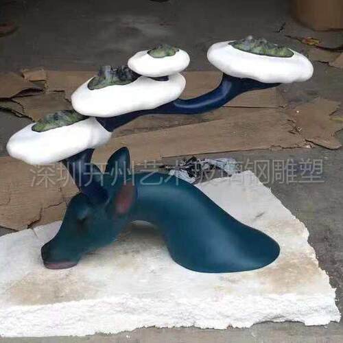现代轻奢鹿头高级雕塑艺术感摆件电视柜玄关玻璃钢家居动物装饰品