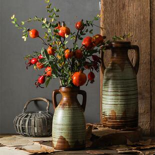 复古做旧陶瓷双耳花瓶摆件田园大号家居客厅床头花器艺术简约装