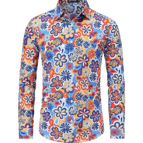 Hippie men's vintage disco hip-hop floral long sleeved