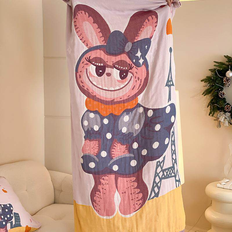 2025新款拉布兽四层全棉纱布浴巾色织提花纯棉浴巾儿童外出抱毯