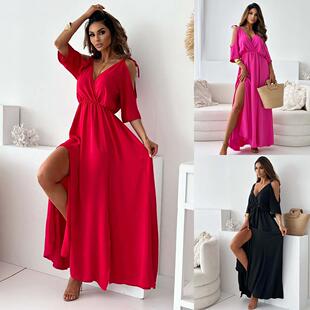 length Women dress mid sleeve suspender
