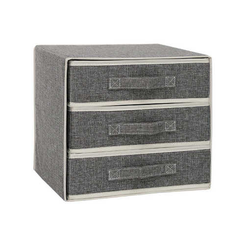 派士龙加厚棉麻收纳盒三层三抽带盖家用衣柜整理内裤袜置物盒批发