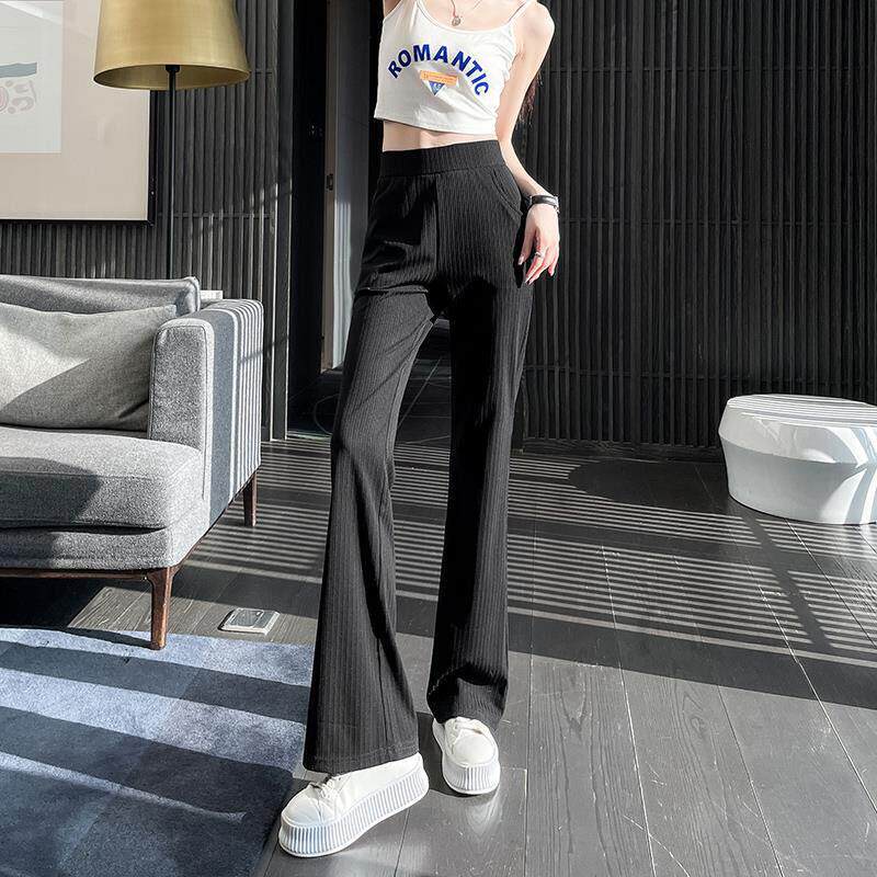 女士夏季高腰微喇叭休闲裤女春薄款大码胖mm妈妈裤子休闲西装裤子