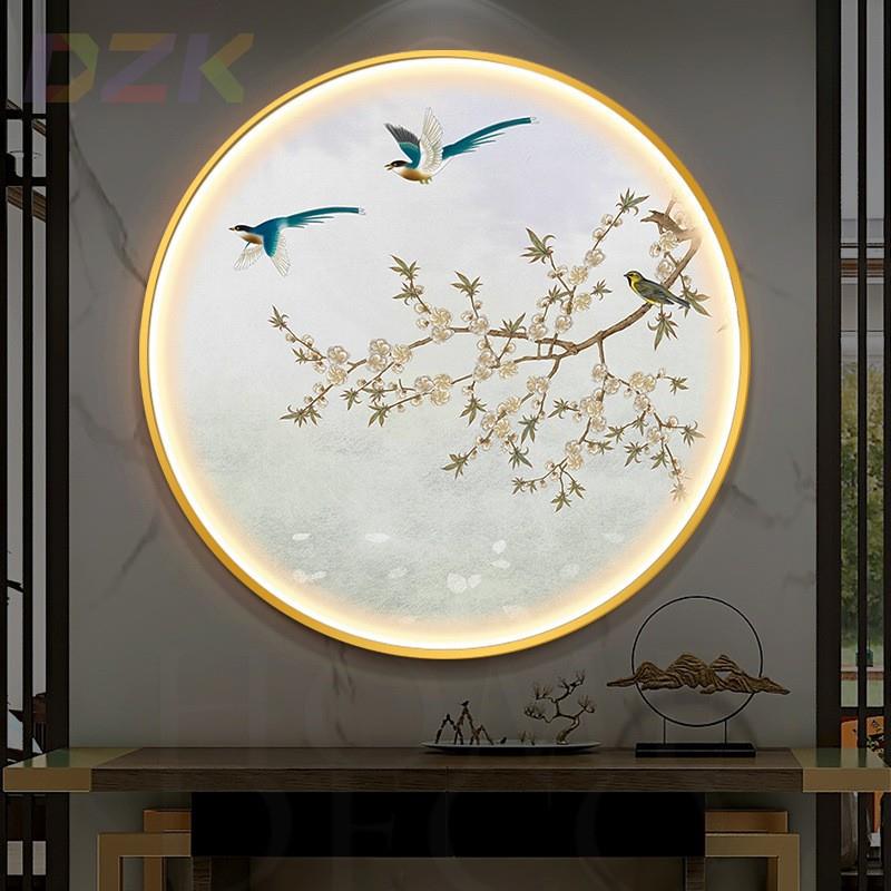 新中式圆形LED装饰画客厅玄关入户挂画壁灯喜上眉梢卧室餐厅壁t3图片