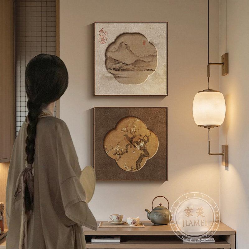 新中式玄关装饰画餐边柜斗柜中古挂画宋代美学书房茶室禅意墙壁画