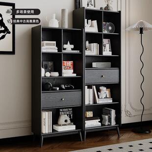 立柜书展橡示柜储 全实木BDK柜木复古黑色书架轻奢中古客厅柜美式