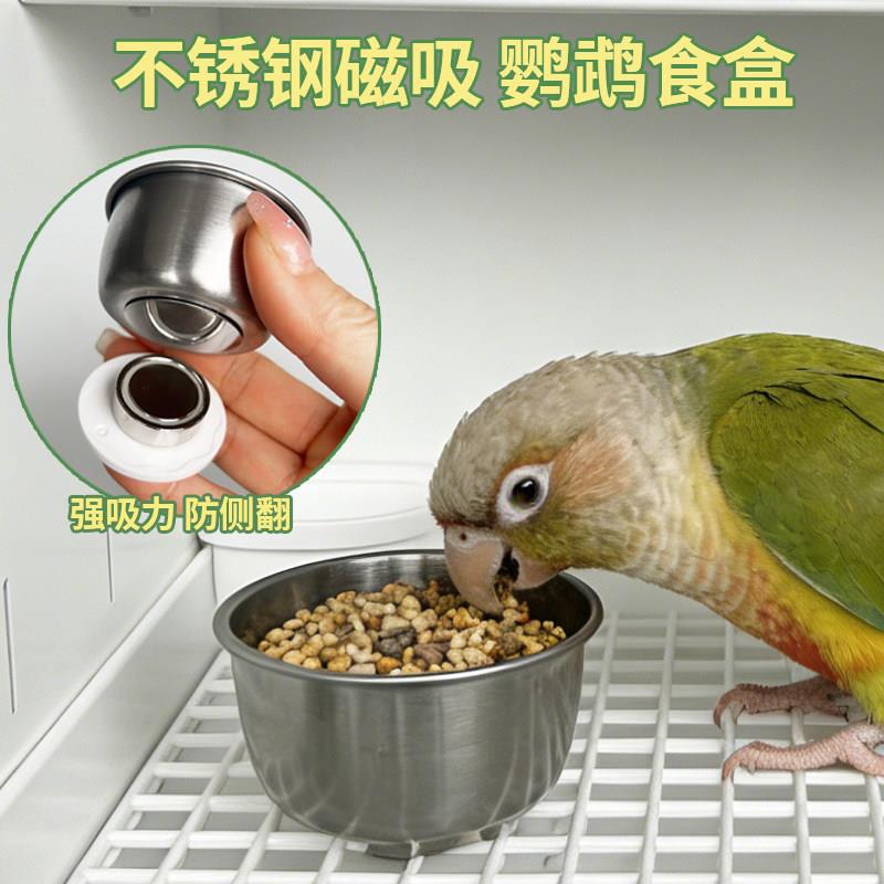鹦鹉保温箱笼底304不锈钢磁吸食碗喂食器防咬食盆