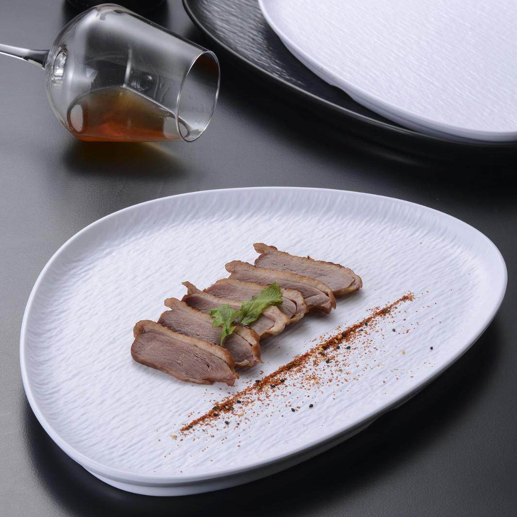 顺大石头纹黑色白色磨砂盘分子料理盘磐石法式西式餐厅上菜盘