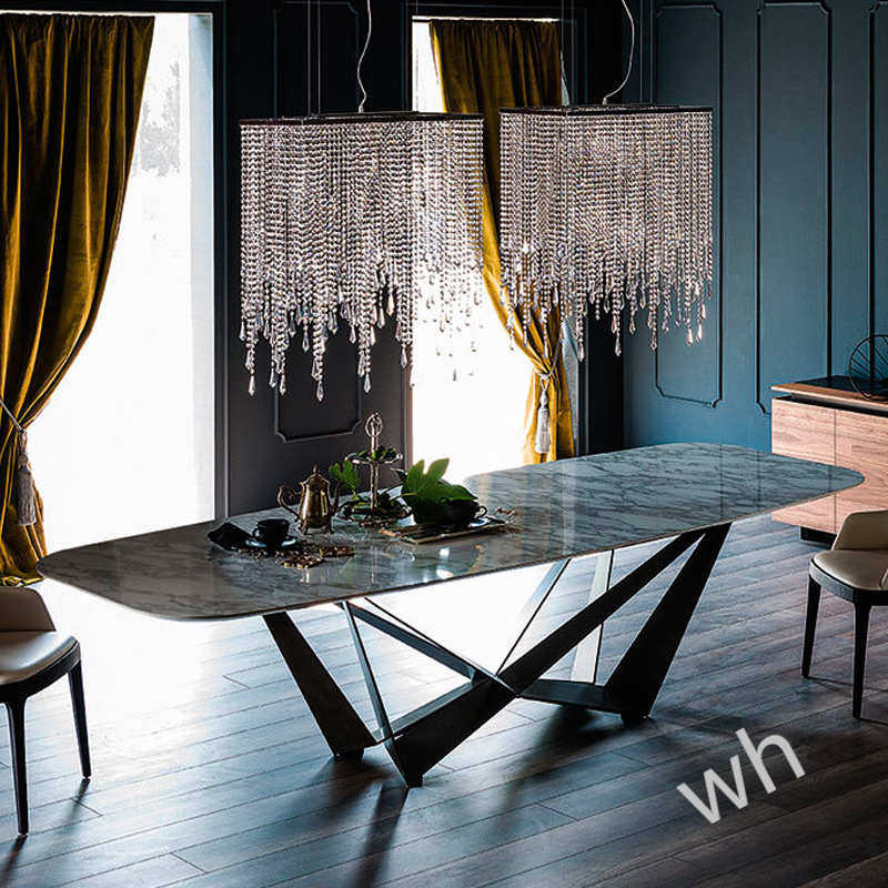 FS1北欧餐桌长方形简约后现代不锈钢工业风餐桌椅组合创意