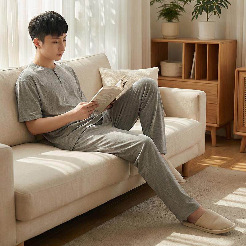 高端品牌可外穿的家居服男款夏季夏天莫代尔短袖长裤纯棉睡衣套装